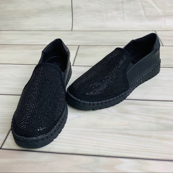 black rhinestone loafers
